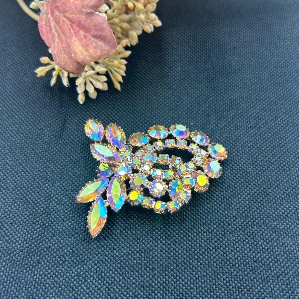 Vintage Continental Signed Blue Purple AB Rhinestone Borealis Rhinestone Brooch